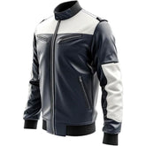 Blue Brando Slim-Fit Genuine Sheepskin Biker Leather Jacket For Men